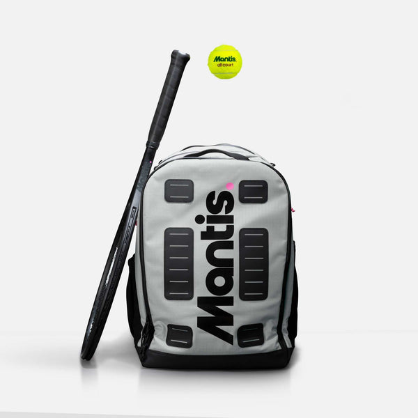 Mantis Tennis Backpack with racquet compartment and durable design.