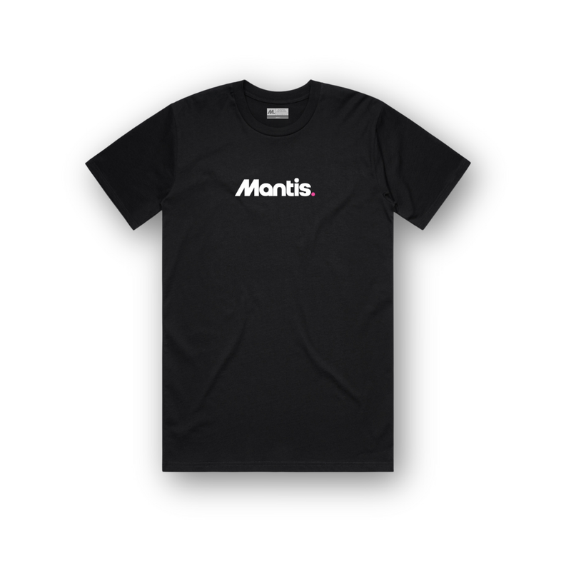 Black men's Mantis logo T-shirt with athletic fit for tennis performance and durability