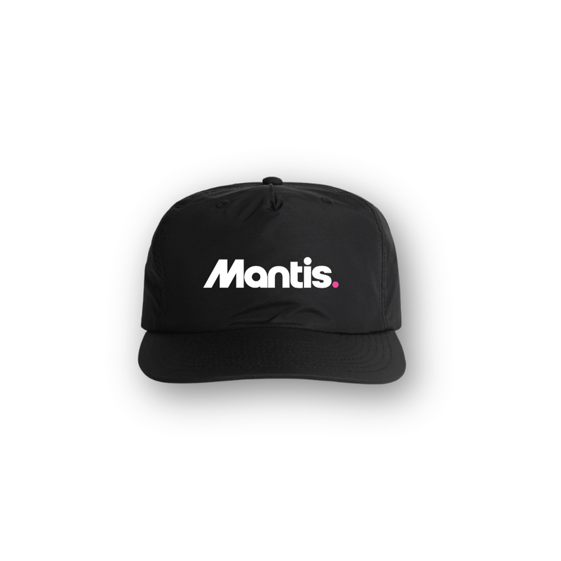 Black Mantis Snapback Cap with adjustable closure and breathable performance fabric