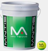 Mantis Green Tennis Balls in bucket with yellow and green two-tone design for training.