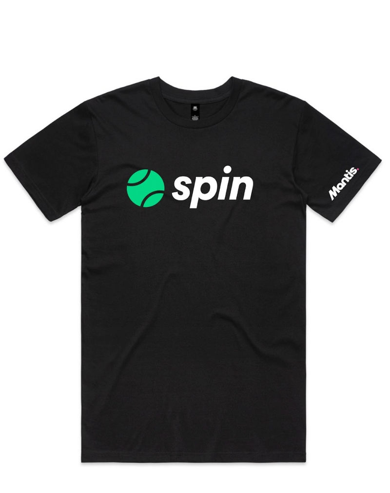 Black Spin T-Shirt for men with athletic fit and durable heavy-weight cotton fabric designed for tennis performance and everyday wear