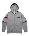 Men's grey Spin Zip Hoodie with full zip and hood, mid-weight fleece, designed for tennis and casual wear