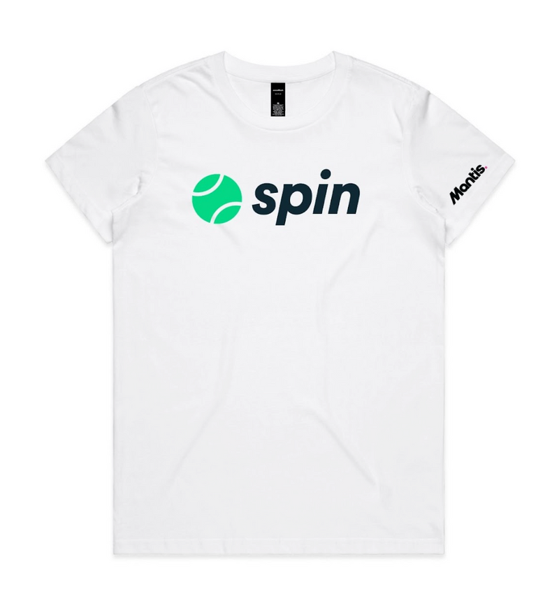 White women's Spin T-Shirt designed for tennis with durable cotton and athletic fit